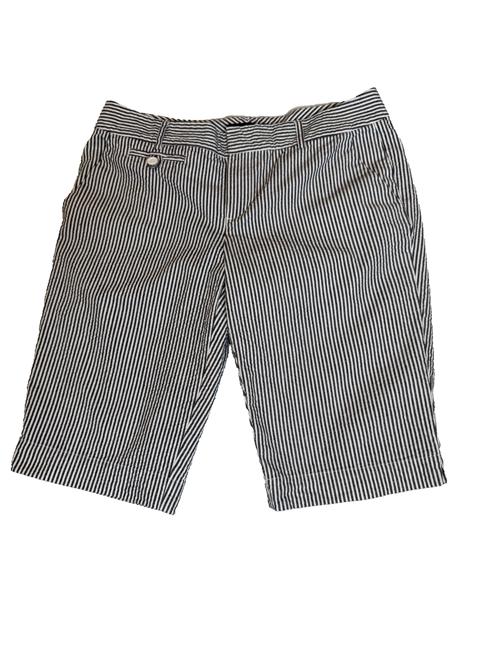 Daisy Fuentes Women’s Bermuda Shorts Size 10 Navy/White Stripes Seersucker